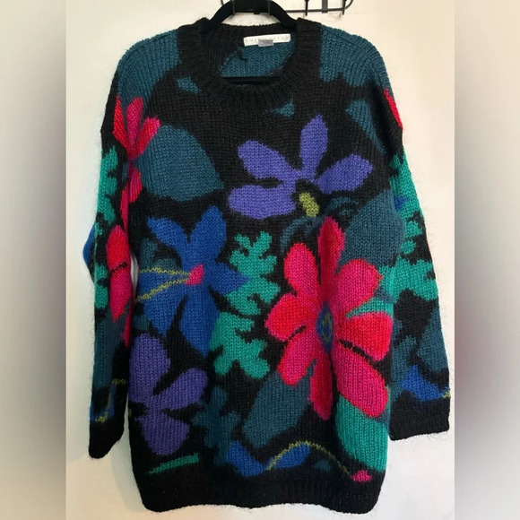 The Limited Sweaters - The Limited Vintage 90s Womens Mohair Acrylic Bold Floral Sweater Size‎ M/L